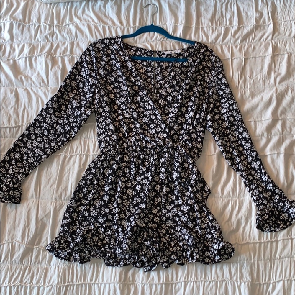 Black & White Floral Long Sleeve Romper